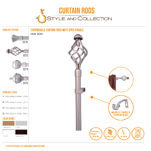 STYLE & COLLECTION Curtain Rod Single Painted Silver 1.6m - 3.1m 19mm Swivel