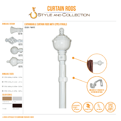 STYLE & COLLECTION Curtain Rod Single Painted White 1.6m - 3.1m 19mm Alvin