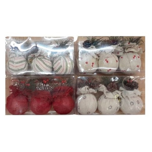 3pc Burlap Christmas Ball with Pinecones 4 Design