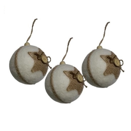 White Felt Christmas Ball Star Burlap with Button Design