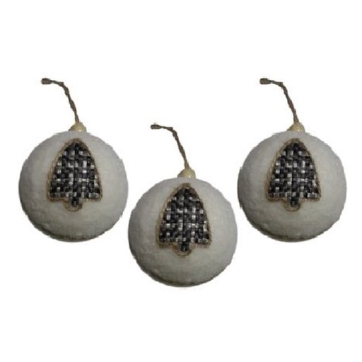 White Felt Christmas Ball with Grey Burlap Christmas Tree