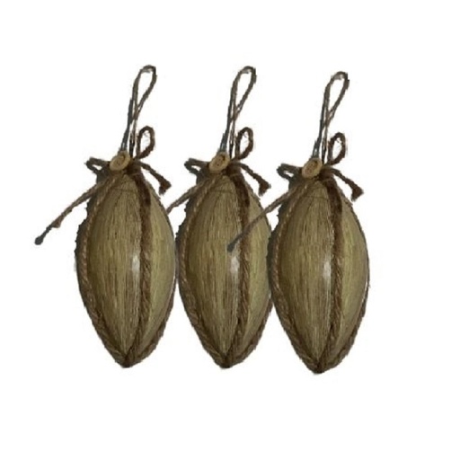 Rustic Christmas Ball with Twine and Button Elongated Oval