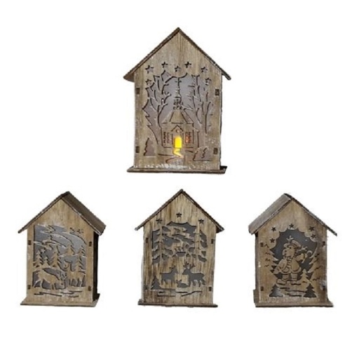 Random Design Wooden Lighted Carved House