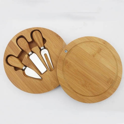 Dinner Essential Round Bamboo Cheese Board and 3pc Knife Set