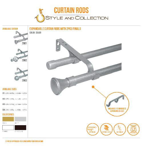 STYLE & COLLECTION Curtain Rod Double Painted Silver  0.6m - 1.2m Leslie