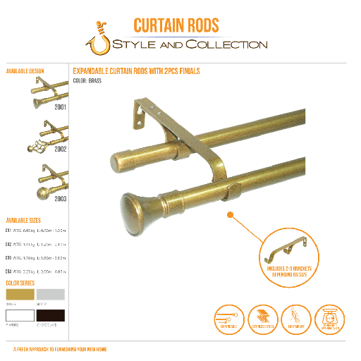 STYLE & COLLECTION Curtain Rod Double Painted Dark Brass 0.6m - 1.2m Leslie
