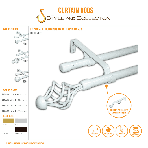 STYLE & COLLECTION Curtain Rod Double Painted White 0.6m - 1.2m Swivel