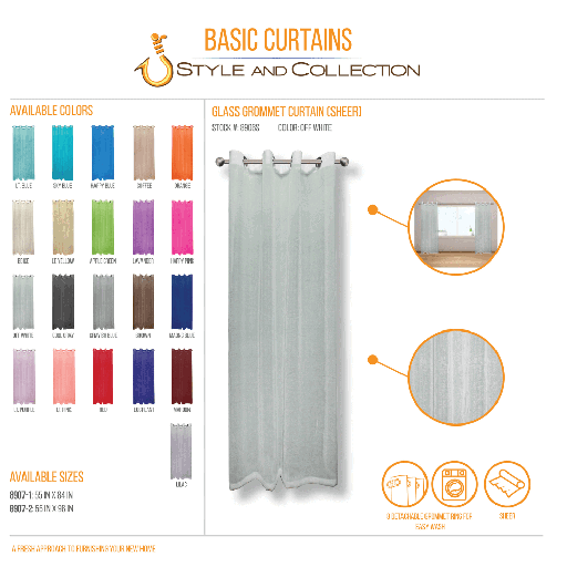 STYLE & COLLECTION Window Curtain Sheer 55" x 96" Off White 