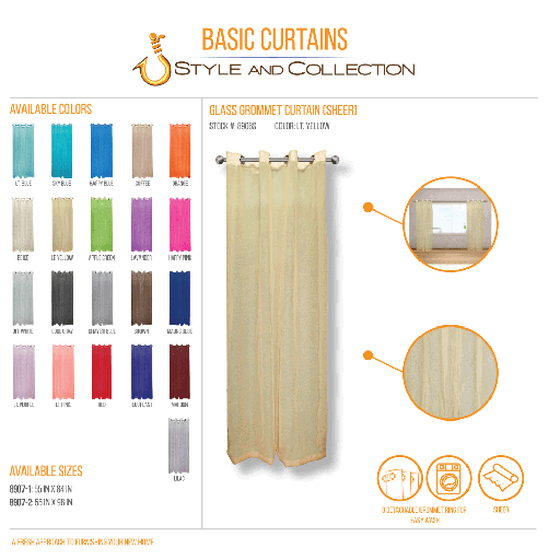 STYLE & COLLECTION Window Curtain Sheer 55" x 96" Light Yellow 