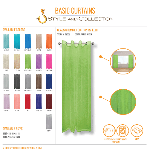 STYLE & COLLECTION Window Curtain Sheer 55" x 96" Apple Green 