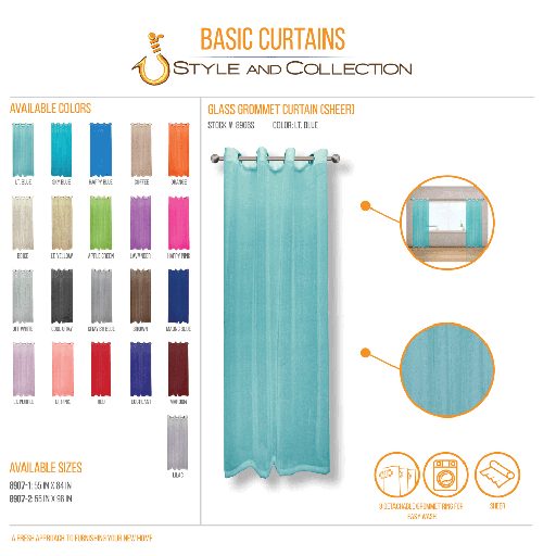 STYLE & COLLECTION Window Curtain Sheer 55" x 96" Light BLue 