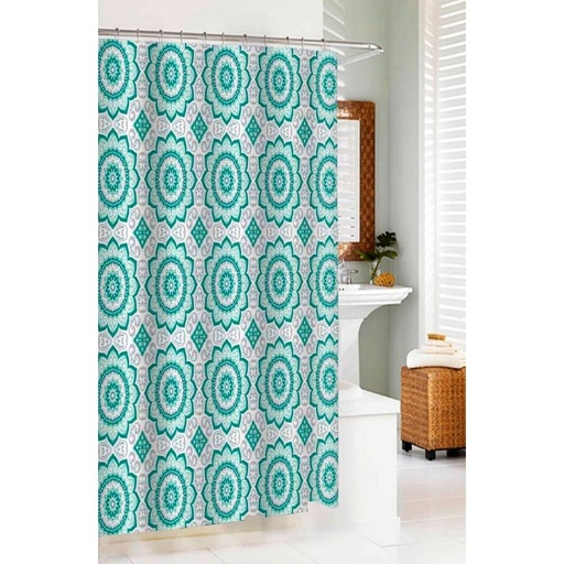 CASA BELLA Shower Curtain Peva With 12 C-Shape Rings 180cm x 180cm with Blue Floral Design 