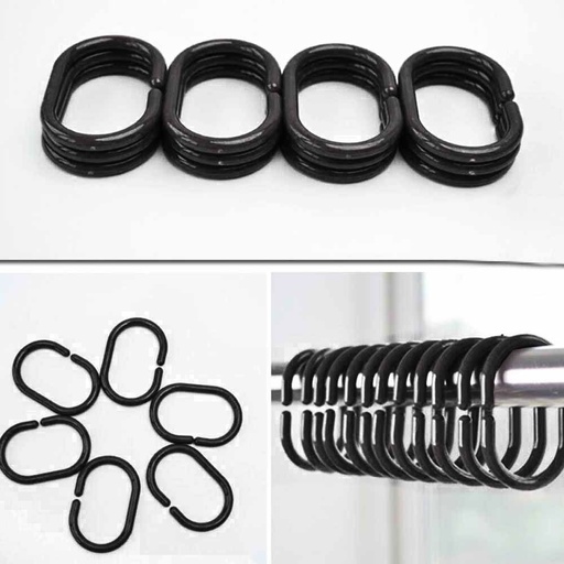 Shower Curtain 12 Piece C-Rings 3.9cmx5.8cm Black