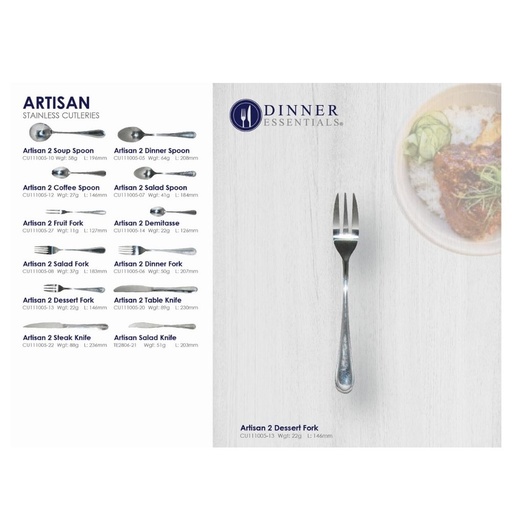 Dinner Essential Artistan 2 Dessert Fork 146mm