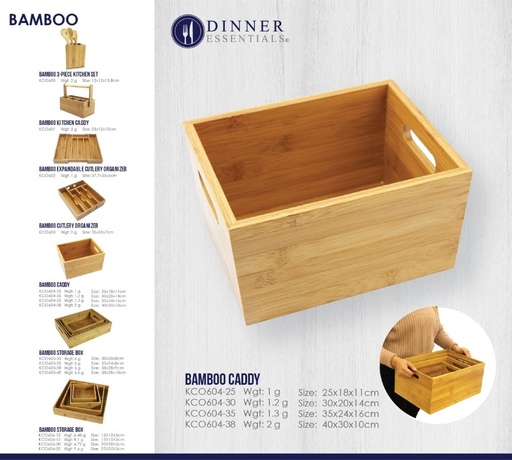 Dinner Essential Bamboo Storage Tray Wooden Tray box Organizer box with handle