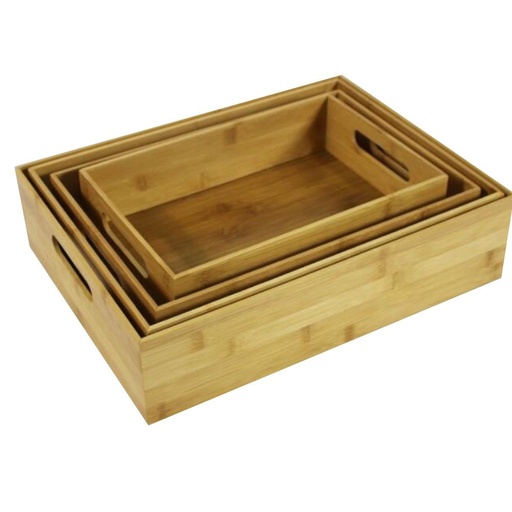 Dinner Essential Bamboo Storage Tray Wooden Tray box Organizer box with handle (2)
