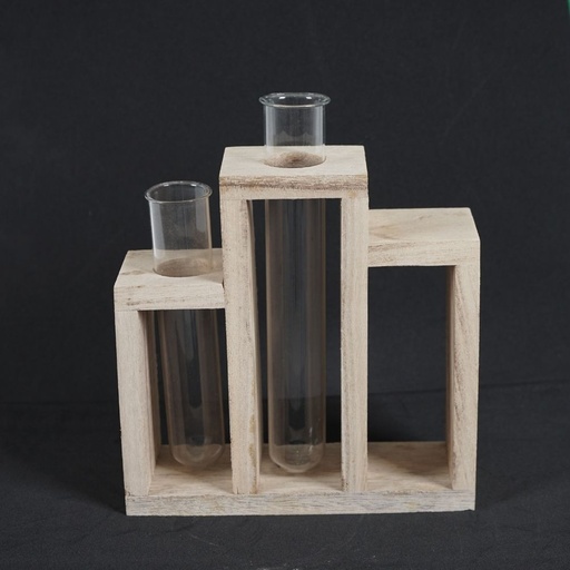 [10239329] Wood Stand with Glass Test Tube Vase