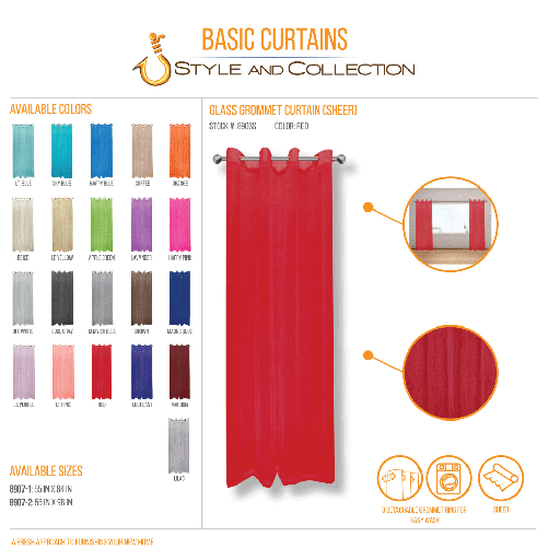 STYLE & COLLECTION Window Curtain Sheer 55" x 84" Red