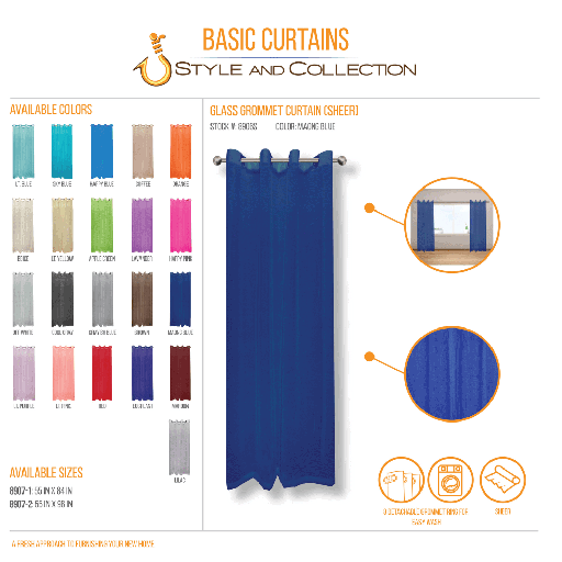 STYLE & COLLECTION Window Curtain Sheer 55" x 84" Maong Blue  