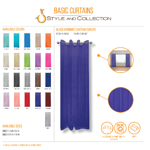 STYLE & COLLECTION Window Curtain Sheer 55" x 96" Eggplant 