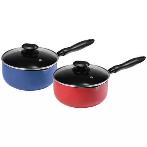 MASFLEX 3 Layer Daikin Non-Stick Coating Made in Japan Induction Saucepan with 2 Side Spout Heat-resistant Handles & Knob Tempered Glass Lid Blue or Red