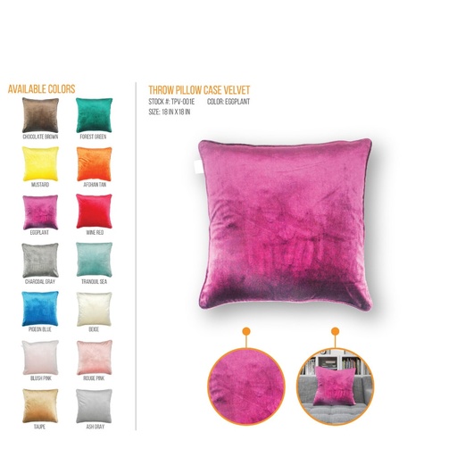 STYLE & COLLECTION Throw Pillow Case Velvet 18" x 18" Eggplant 