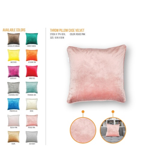 STYLE & COLLECTION Throw Pillow Case Velvet 18" x 18" Rouge Pink 