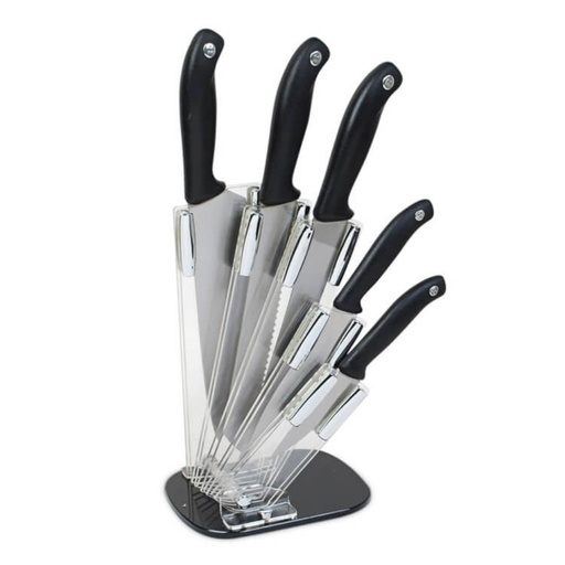 MASFLEX Chef's Knife, Bread Knife, Slicer, Utility Knife, Paring Knife, Knife Block Set - 6 pieces