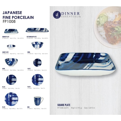 DINNER ESSENTIAL Decorative Printed Square Plate 4.4875inch (4)