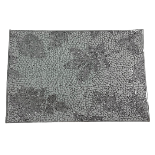 Placemat Silver Mesh & Leaves Embossed Design Leatherette