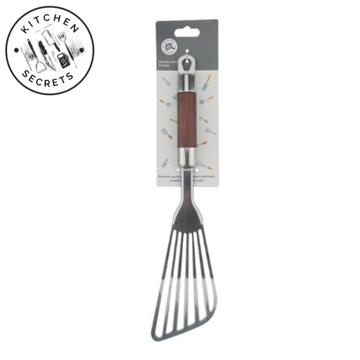KITCHEN SECRETS Stainless Steel Fish Spatula Wood Finish Handle - STU052