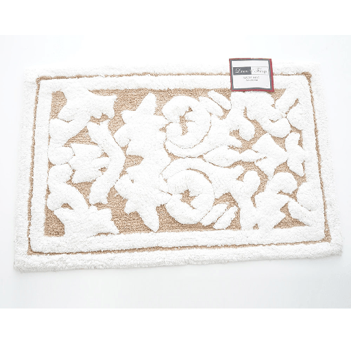 LINENS N' THINGS Cotton Bathroom Rug Beige Embossed Design With Multiple Design Variations