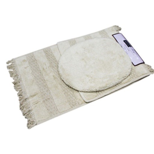 LINENS N' THINGS Cotton Bathroom Rug With Stripes and Tassel 3 Piece Set Sand Dollar