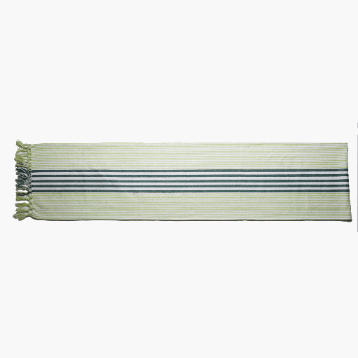 Sur La Table - Table Runner Fabric Stripe w/ Fringes Green