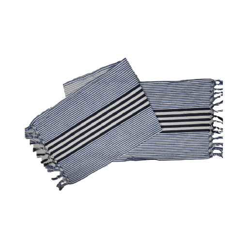 Sur La Table - Table Runner Fabric Stripe w/ Fringes Blue
