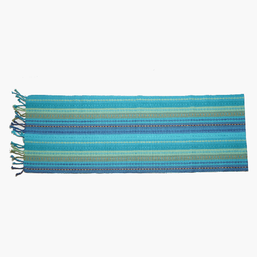 Sur La Table - Table Runner Fabric Stripe w/ Fringes Blue Green