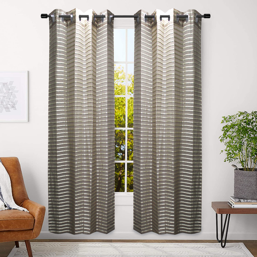 LINENS N' THINGS Window Sheer Curtain Stripes 55" x 96" Dark Gray