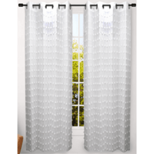 LINENS N' THINGS Wndow Sheer Curtain Pompoms 55" x 96" Ecru