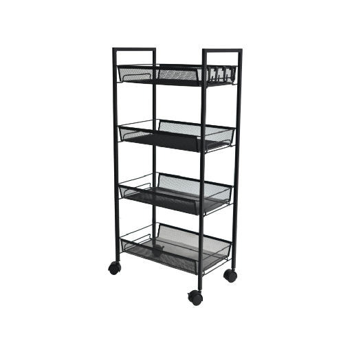 Removable Kitchen Trolley Holder Shelf Storage Rack Organizer with Wheel 4 Tier Black