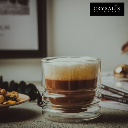 CRYSALIS Coffee Cup Double Wall Glass no handle 280ml Set of 2