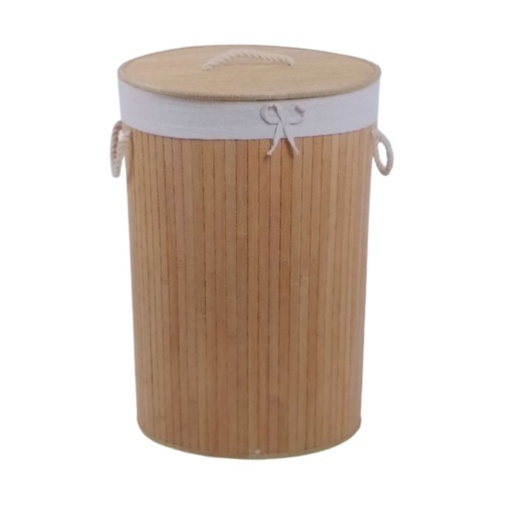 EZ SPACES Round Bamboo Hamper with Fabric Liner and Rope Handle Lid