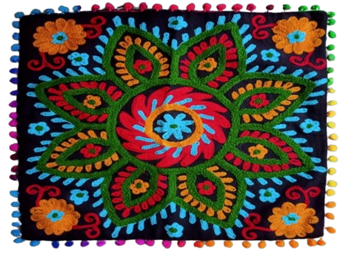 BBTPC017 16x16 FLORAL EMBROIDED TPC WITH POMPOMS