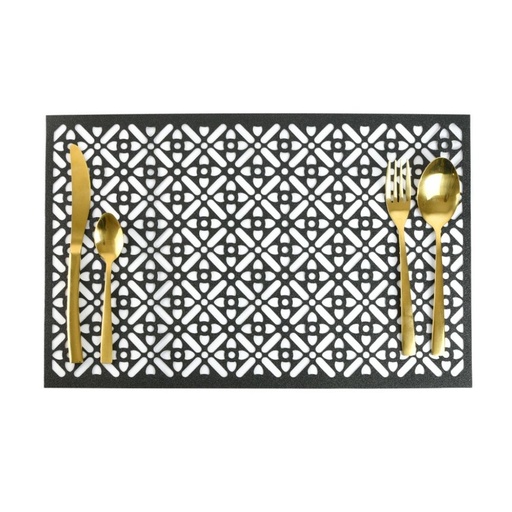 HAPPY TABLE Placemat PVC Slant Square Pattern Black