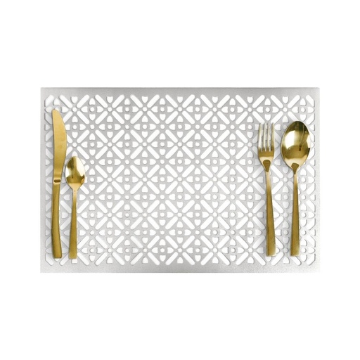HAPPY TABLE Placemat PVC Slant Square Pattern Silver