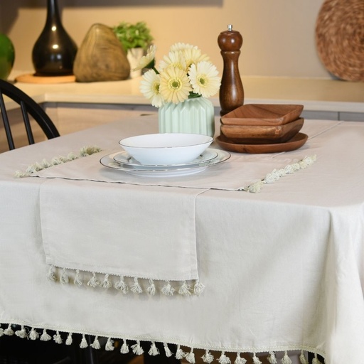 HAPPY TABLE Table Cloth With Tassel Taupe With Multiple Size Variations