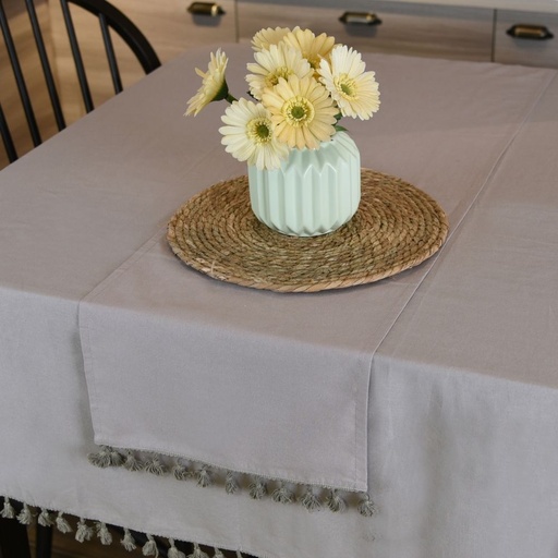HAPPY TABLE Fabric Cotton Table Runner With Tassel Light Gray With Multiple Size Variations