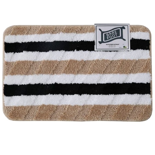 BARE FOOT Microfiber Bathroom Rug Stripes Natural With Multiple Size Variations