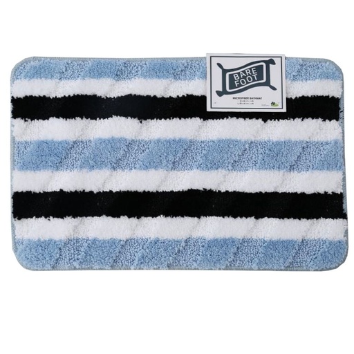 BARE FOOT Microfiber Bathroom Rug Stripes Blue With Mutliple Size Variations