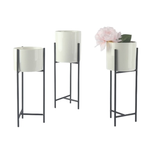 Ceramic White Vase Black Metal  Stand BR108