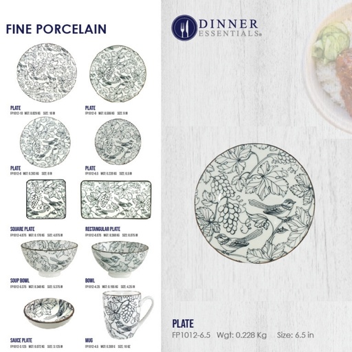 Dinner Essential Decorative Printed Dinnerware Black & white Bird